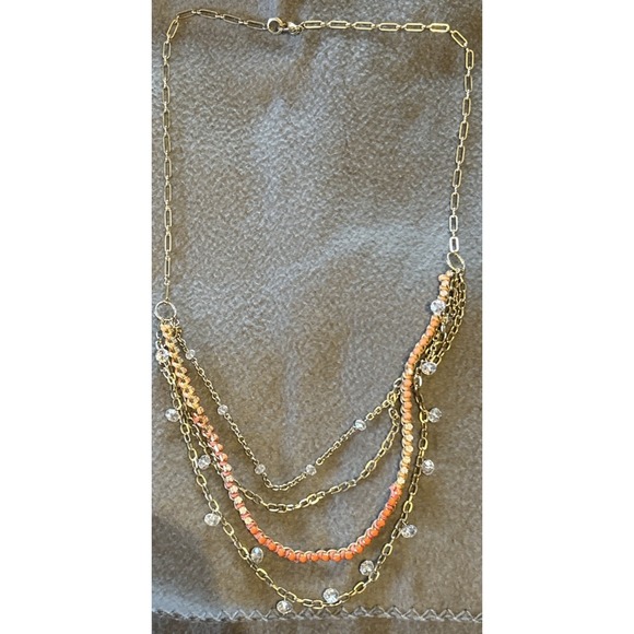 LOFT Jewelry - Ann Taylor Loft Necklace Marked Layered Three Strand Gold Tone Glass Beads 36"